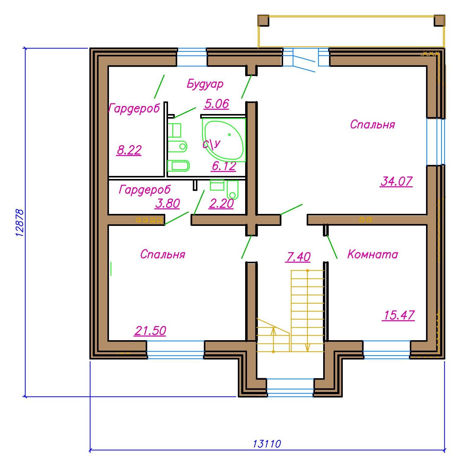 Планировка дома 8 на 10 одноэтажный с двумя спальнями